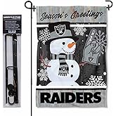 Las Vegas Raiders Holiday Snowman Garden Flag and Flagpole Mount
