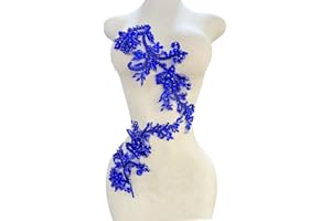 XZG.BEATAL Handmade Rhinestones Bodice lace Applique handsewing Beads Sequins Trim Patches for Dress Clothes Accessories one Set/Bag 5.5X14inches (Blue)