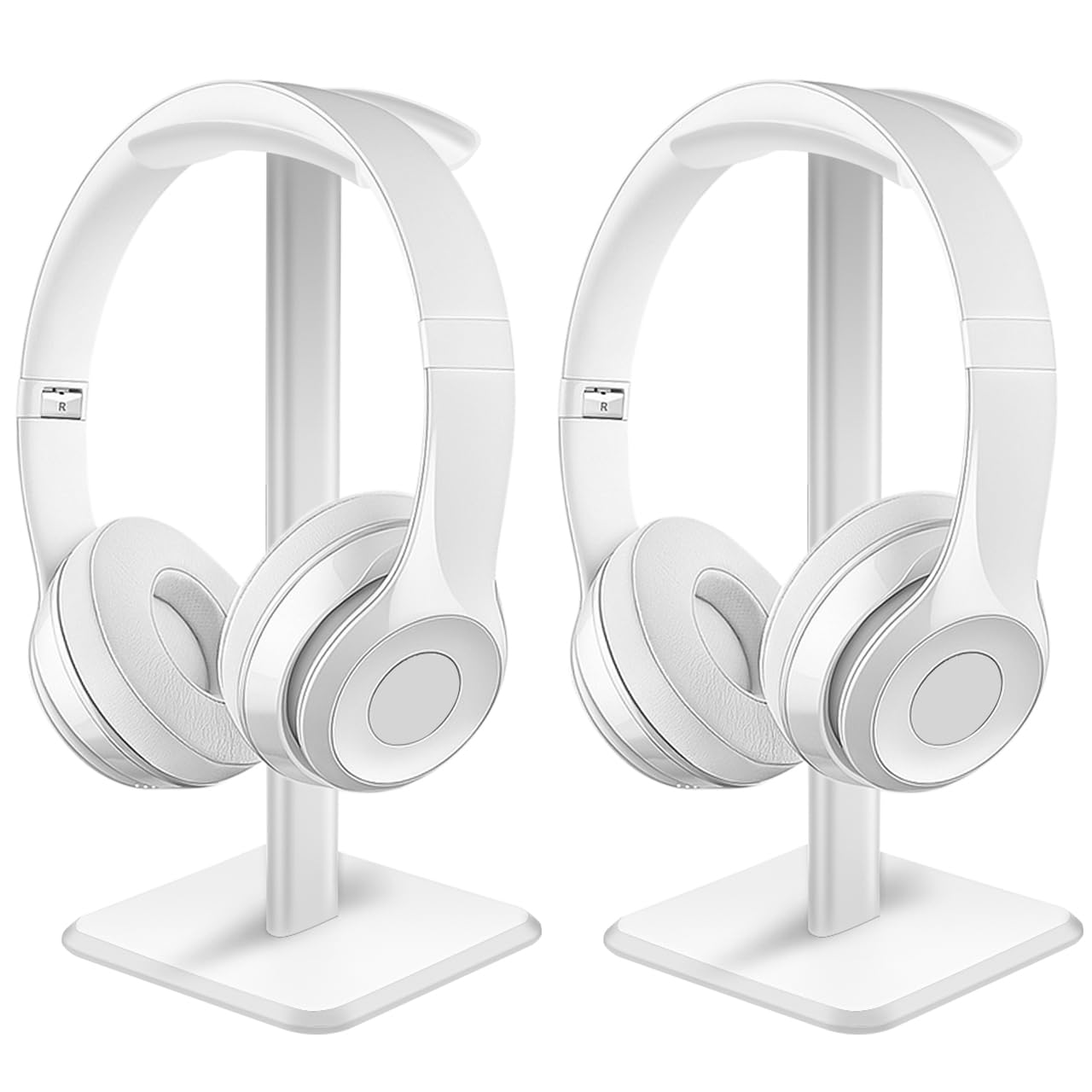 JIKIOU Headphone Stand Gaming Headset Holder Universal Aluminum Metal Headphones Holder Hanger with Aluminum Supporting Bar Flexible Headrest ABS Solid Base for All Headphone 2 Pack (White)