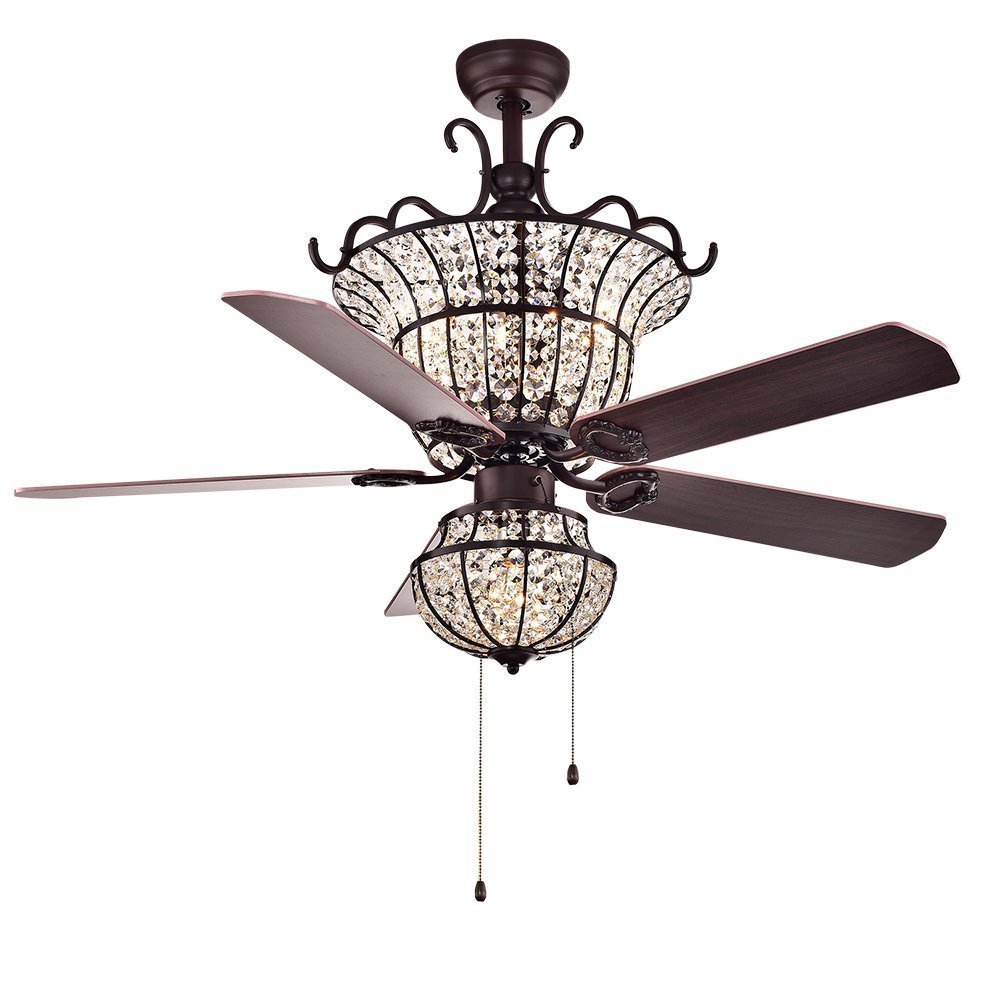 52inch Tiffany Vintage Ceiling Light With Fan Crystal Chandelier Reversible Wood Blades Ceiling Fixture Bronze Color