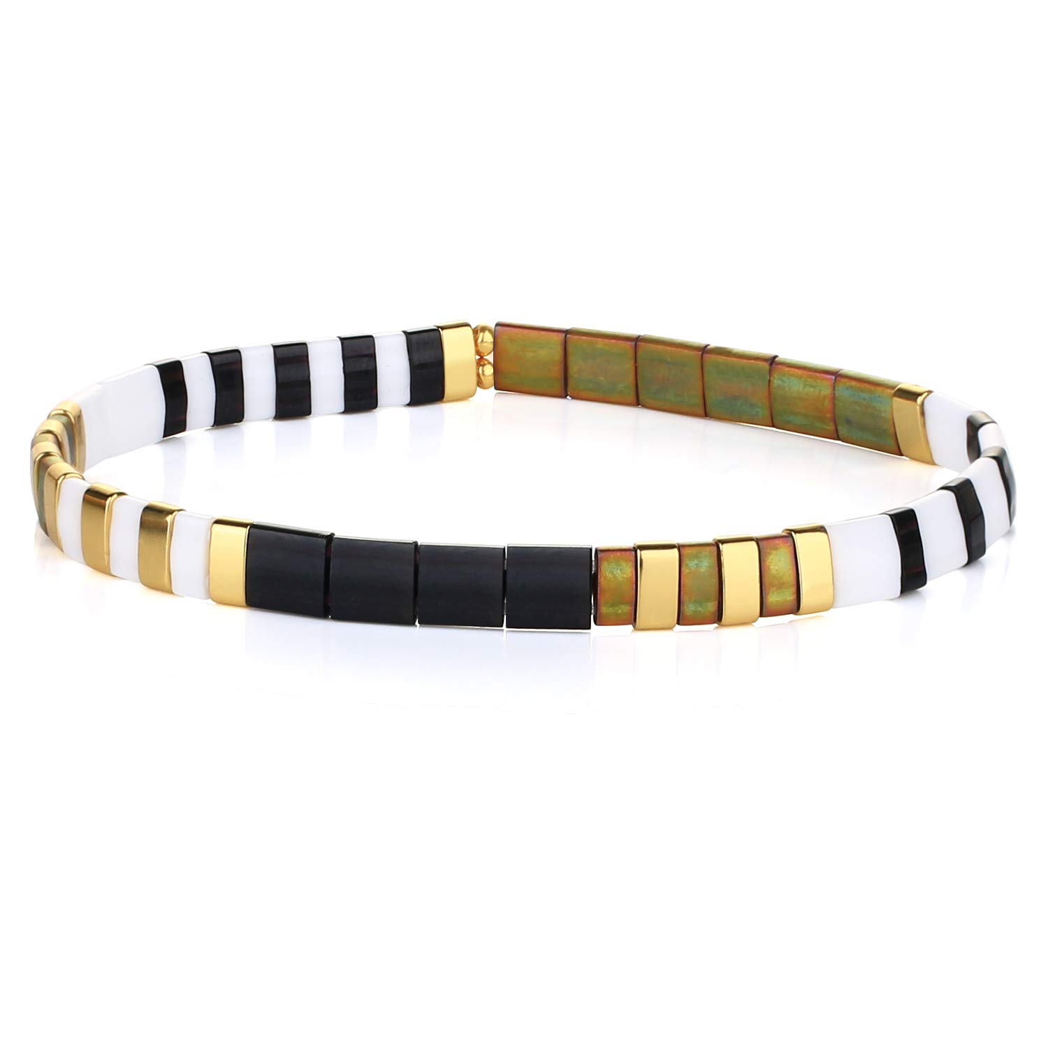 KELITCH Colorful Tila Beads Bracelets Miyuki Stackable Strand Stretch Bracelets Mixed Friendship Bracelets - 9H