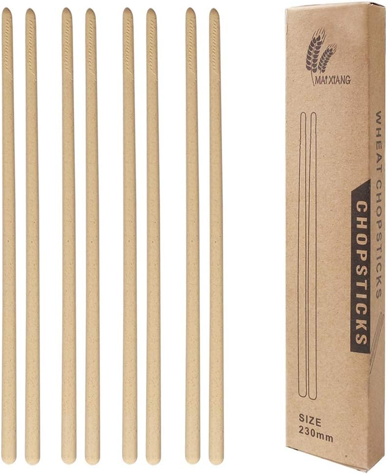 4 Pairs Natural Reusable Chopsticks Set, Beige ECOFriendly Chinese