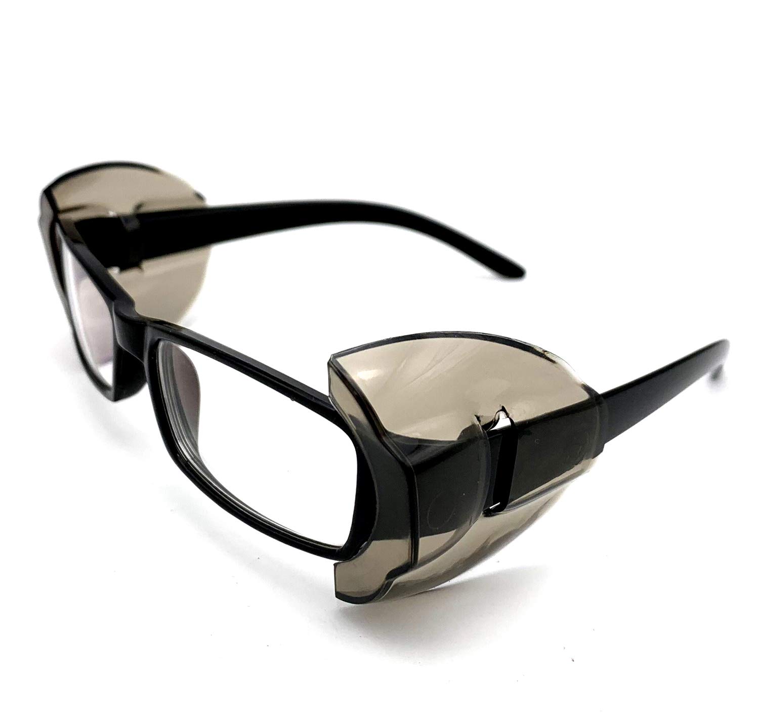 KOSTOO Safety Glasses Side Shields, 2 Pairs Slip On Clear Gray Side Shields for Safety Glasses Goggles Eye Protection - Fits Medium to Large Eyeglasses (Deep Gray)