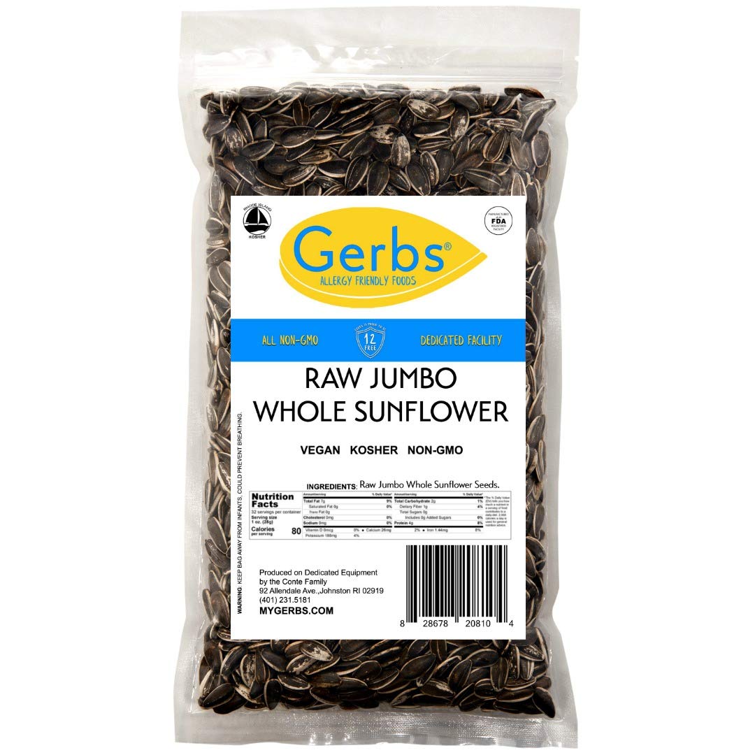 Jumbo Raw Whole Sunflower Seeds, 2 LBS. by Gerbs Top 14 Food Allergy Free & NON