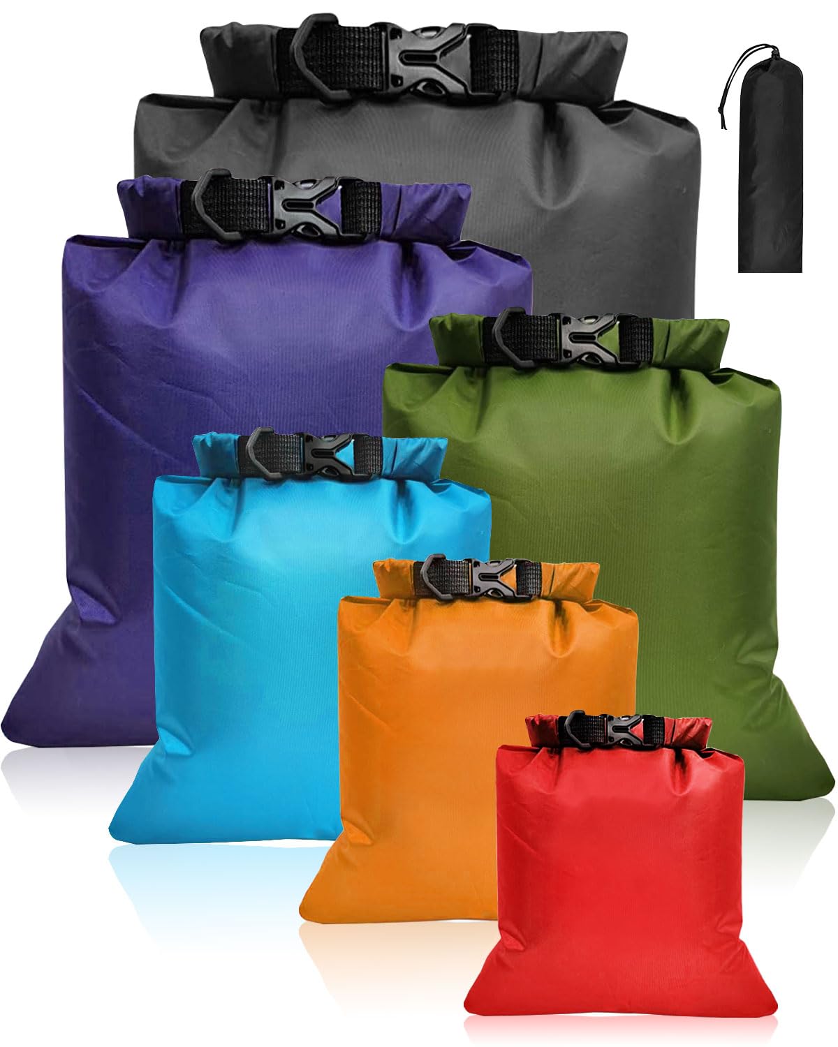 Evolpor 6-PCS Waterproof Dry Bag Set, Equipped with 8L,5L,3.5L,3L,2.5L,1.5L Large Capacity Tear Resistant Dry Bags, Waterproof Storage Bag for Hiking Camping Fishing Cycling (Multi Color)