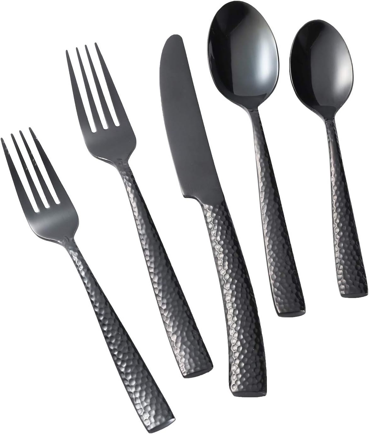 DEACORY Flatware Set Black Silverware Set Stainless Steel 20 Piece Hammered Cutlery Set Service for 4