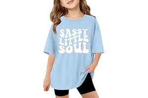 Oversized Tops for Kids Girls 2026 Summer Trendy Letter Print Crewneck Short Sleeve T-Shirts Girls Preppy Athletic Tees 3-14Y