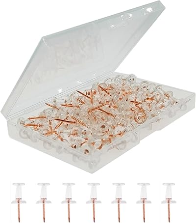 ZHIYE Push Pins 100 pcs Rose Gold Clear Map Thumb Tacks 8mm 23mm with Container
