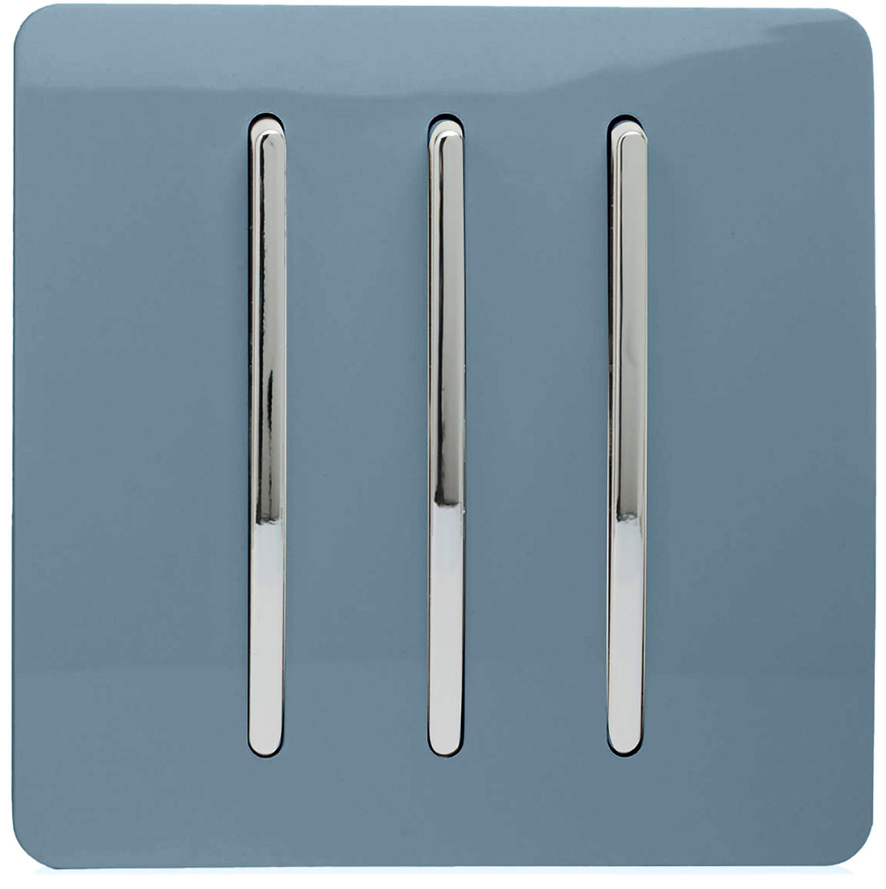 Trendi 3 Gang 2 way 240V Screwless Raised Front Plate Plastic Artistic Modern Glossy 10 Amp Chrome Rocker Triple Electrical Wall Light Switch Sky Blue - ART-SS6SK