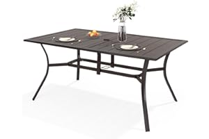 ADREAK Outdoor Metal Steel Rectangle Patio Dining Table, 6 Person Patio Table with Adjustable Umbrella Hole, Weather-Resistant for Garden Backyard Porch, Dark Brown