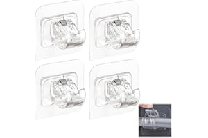 TENDIREN Curtain Rod Bracket No Drilling, Self Adhesive Nail Free Curtain Rod Wall Brackets Hooks, Adjustable Drapery Towel Holder Fixing Hook for Home Bathroom Kitchen and Hotel Use (4 Transparent)