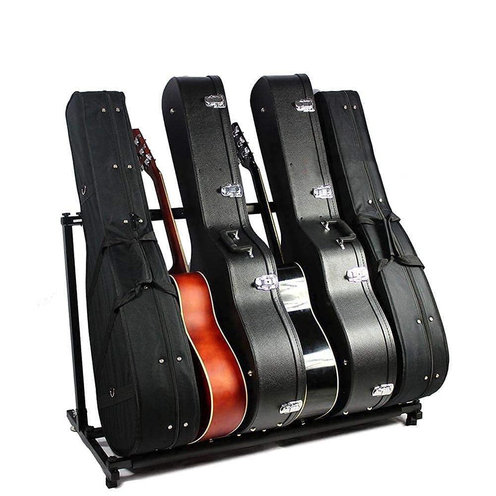 AYNEFY 5 Guitar Stand Rack, Foldable Multi Guitar Display Holder Metal Construction Multi Guitar Rack & Guitar Organizer with Non-Slip Base for, Electric, Acoustic, Classical Guitars Basses