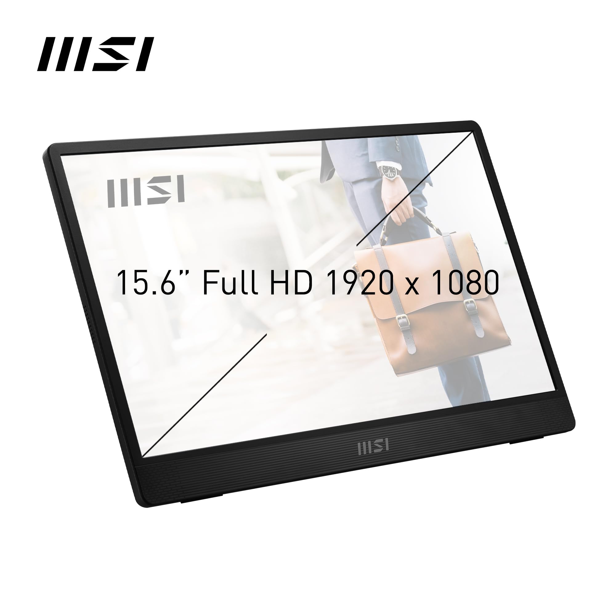 MSI PRO MP161 E2U 15.6 Inch Full HD Portable Monitor - 1920 x 1080 IPS, 60Hz, Eye-friendly, for PC, Laptop, Mobile, Speaker, Improved Housing & Kickstand, Mini HDMI 2.0b, 2 x USB Type-C