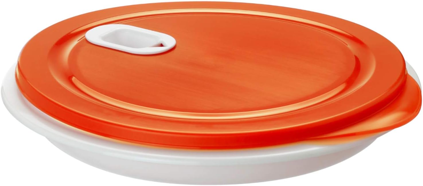 Rotho, XL Clever, Microwave plate 1.2l with lid and partition, Plastic (PP) BPA white/red, 1,2l (26,0 x 26,0 x 4,8 cm)
