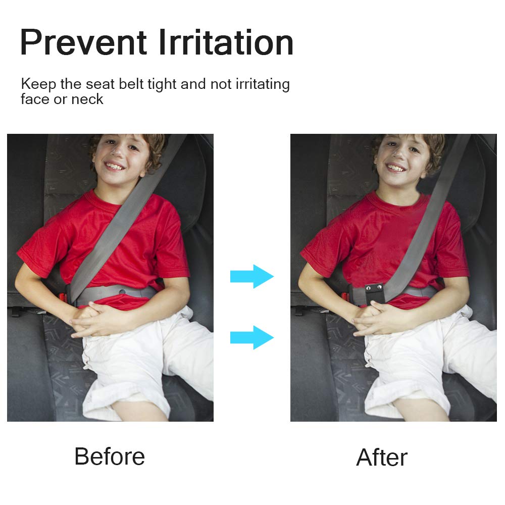 Sunstudious Seatbelt Adjuster, Seat Belt Adjuster for Adults Kids PU Leather Auto Shoulder Neck Protector Strap Positioner Locking Clip Safety Covers