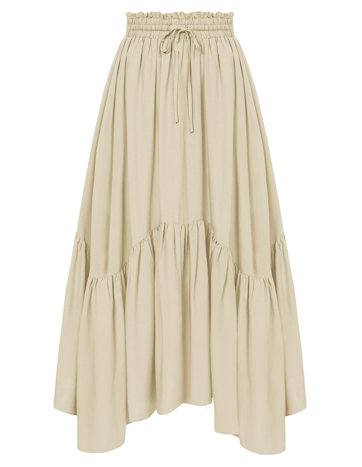 Photo 1 of White Skirt for Women High Waisted Maxi Skirt with Pockets Boho Skirt Beige L