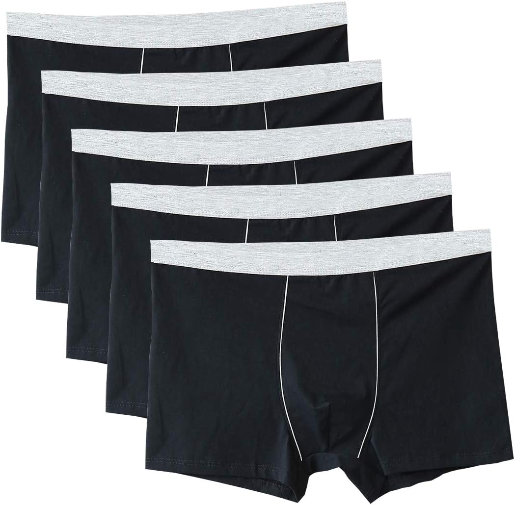 VRLEGEND Big and Tall Men Underwear Boxer Briefs Cotton Underpants 5-Pack (44"-46" Waist, Black)