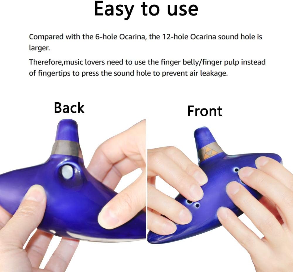 SENHAI Ceramic 12-Hole Ocarina, C Instrument Key with Neck Strap, Song Book, Gift Box, Hand-shape Display Stand and Blue Protective Bag - Image 5