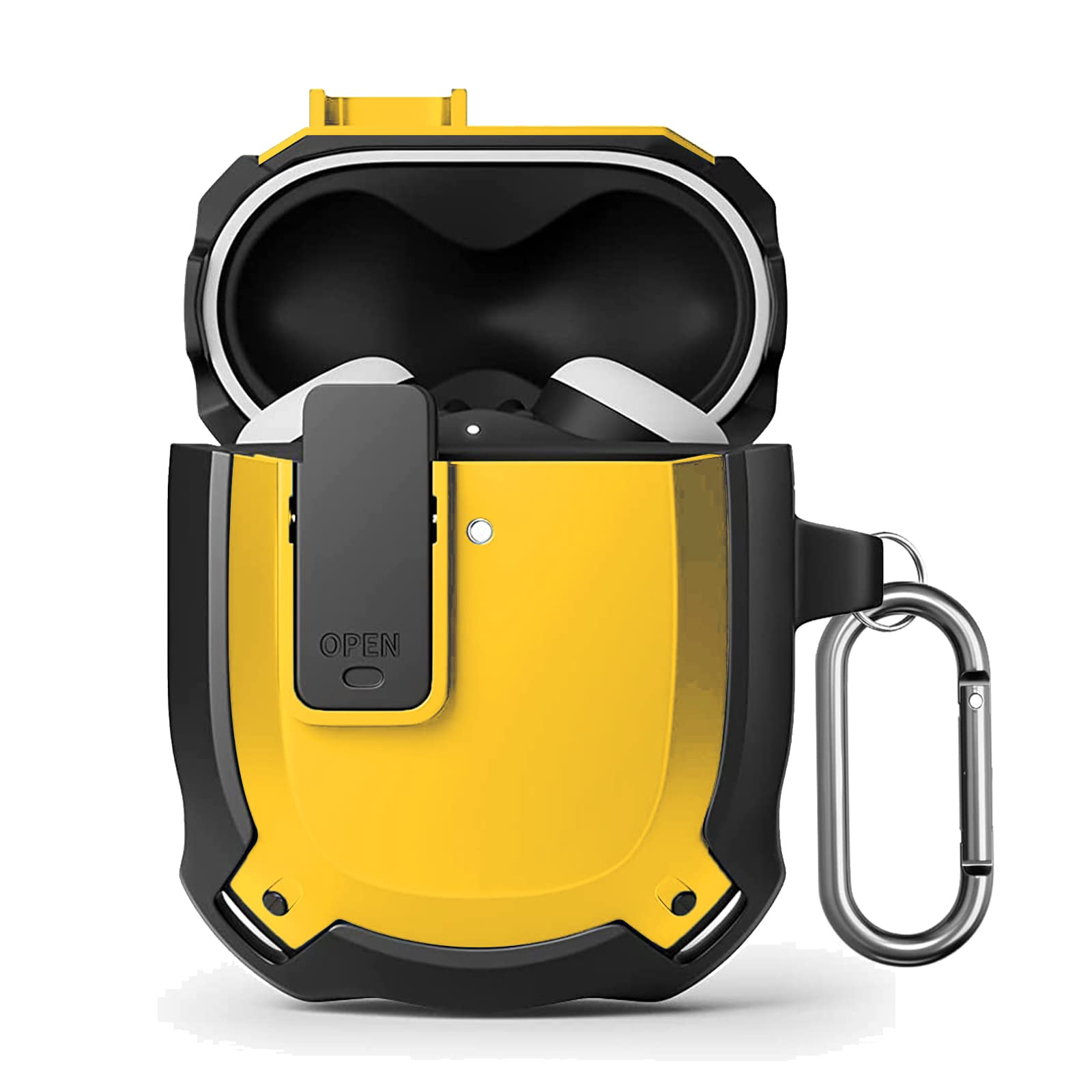 Case for Google Pixel Buds A-Series,KZIOACSH [Front LED Visible] Hard PC + TPU Rubber Shockproof Reinforced Protective Case Skin Portable Slim Lightweight Anti-Lost Earbuds Cover with Carabiner,Yellow