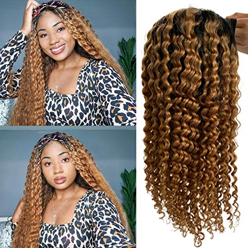 Licoville-1B27-Curly-Headband-Wig-Human-Hair-None-Lace-Front-Honey-Blonde-Loose-Deep-Wave-Human-Hair-Wigs-12-150-Density-Machine-Made-Blonde-Wig-with-Hair-Bands