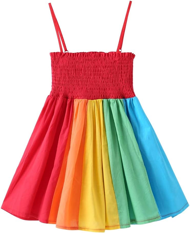 Baby Girls Rainbow Dress Boho Toddler Pageant Princess Sleeveless Halter Beach Sundress