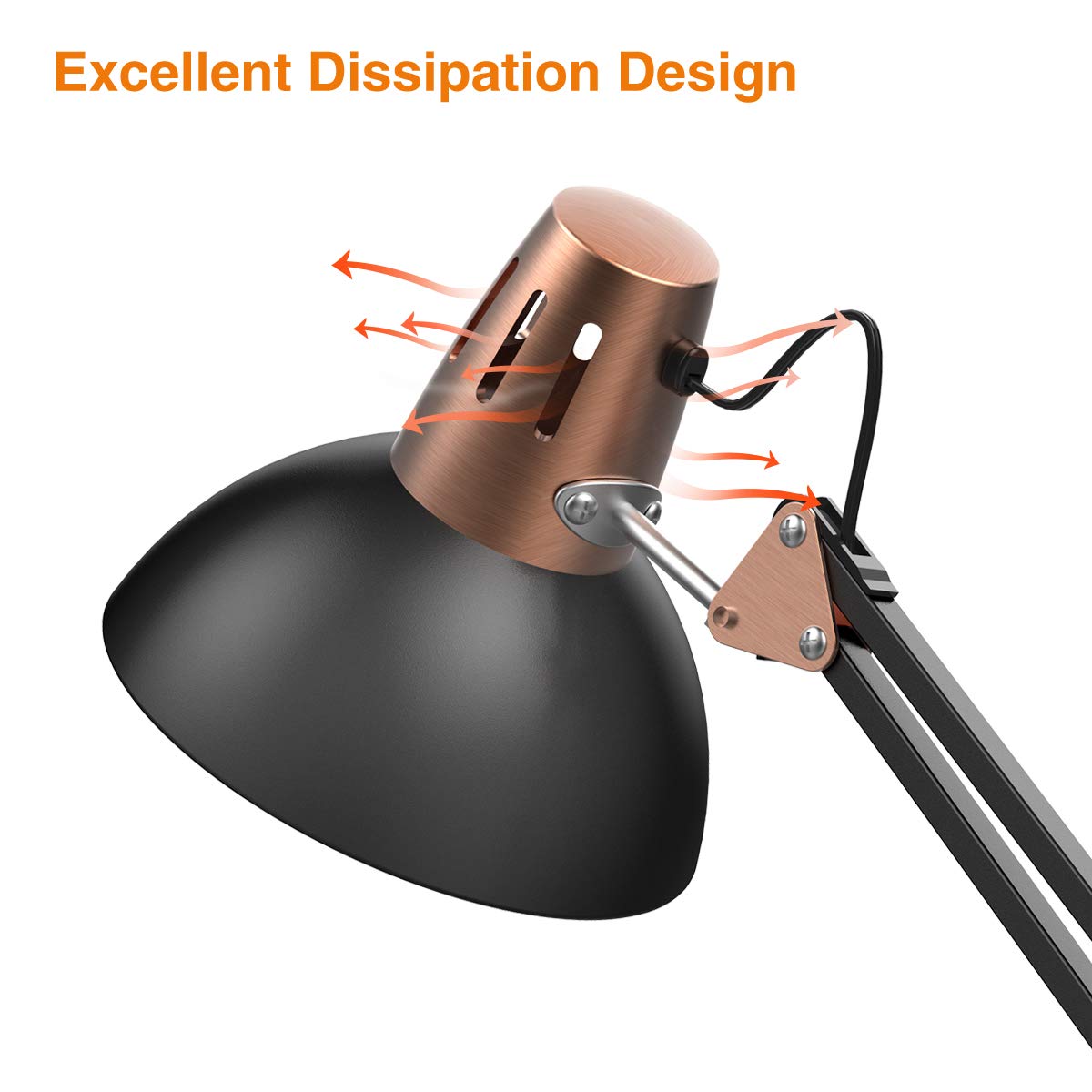 LEPOWER Metal Desk Lamp, Adjustable Goose Neck Architect Table Lamp with On/Off Switch, Swing Arm Desk Lamp with Clamp, Eye-Caring Reading Lamp for Bedroom, Study Room &Office (Sandy Black)