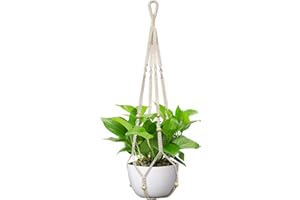 USLAI Macrame Plant Hanger Indoor Outdoor, Up to 4-15 inch Pot, Strong Hanging Planter Basket, Boho Home Decor, 35 Inch, Ivory (POTS NOT Included)
