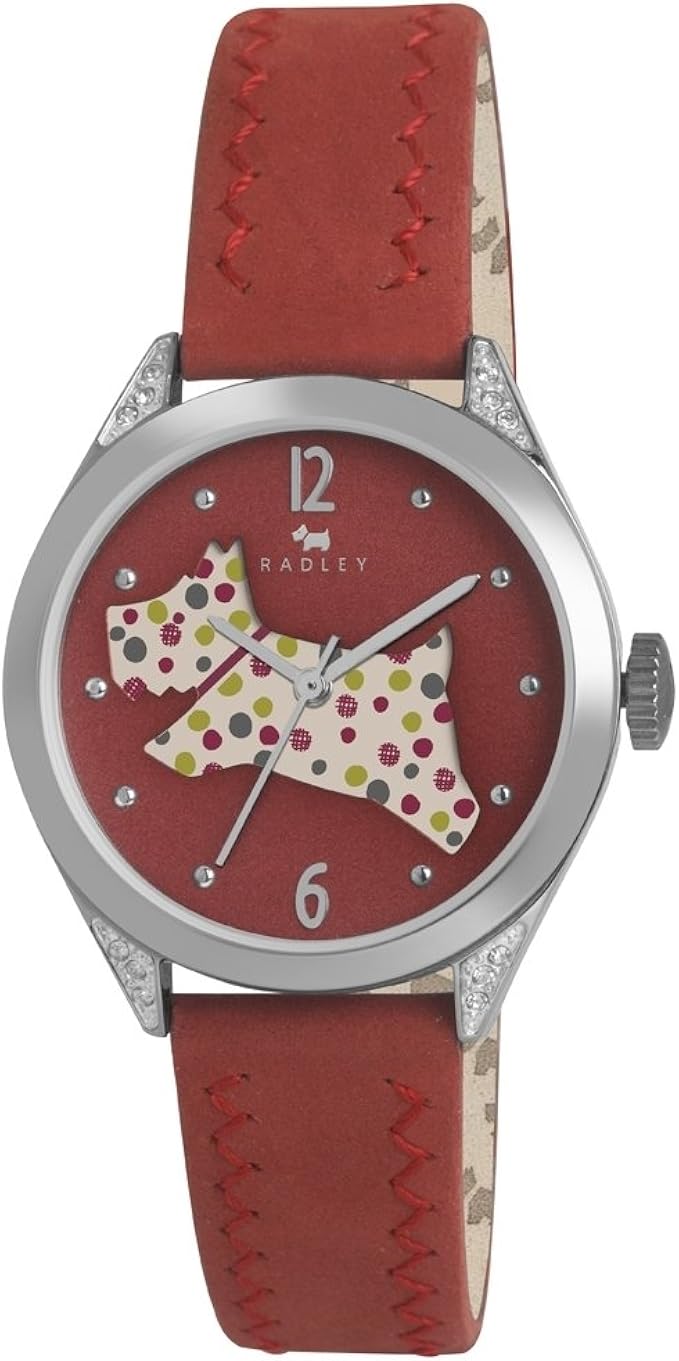 Radley Stainless Steel Red Leather Strap Watch Wrist Band Analogue