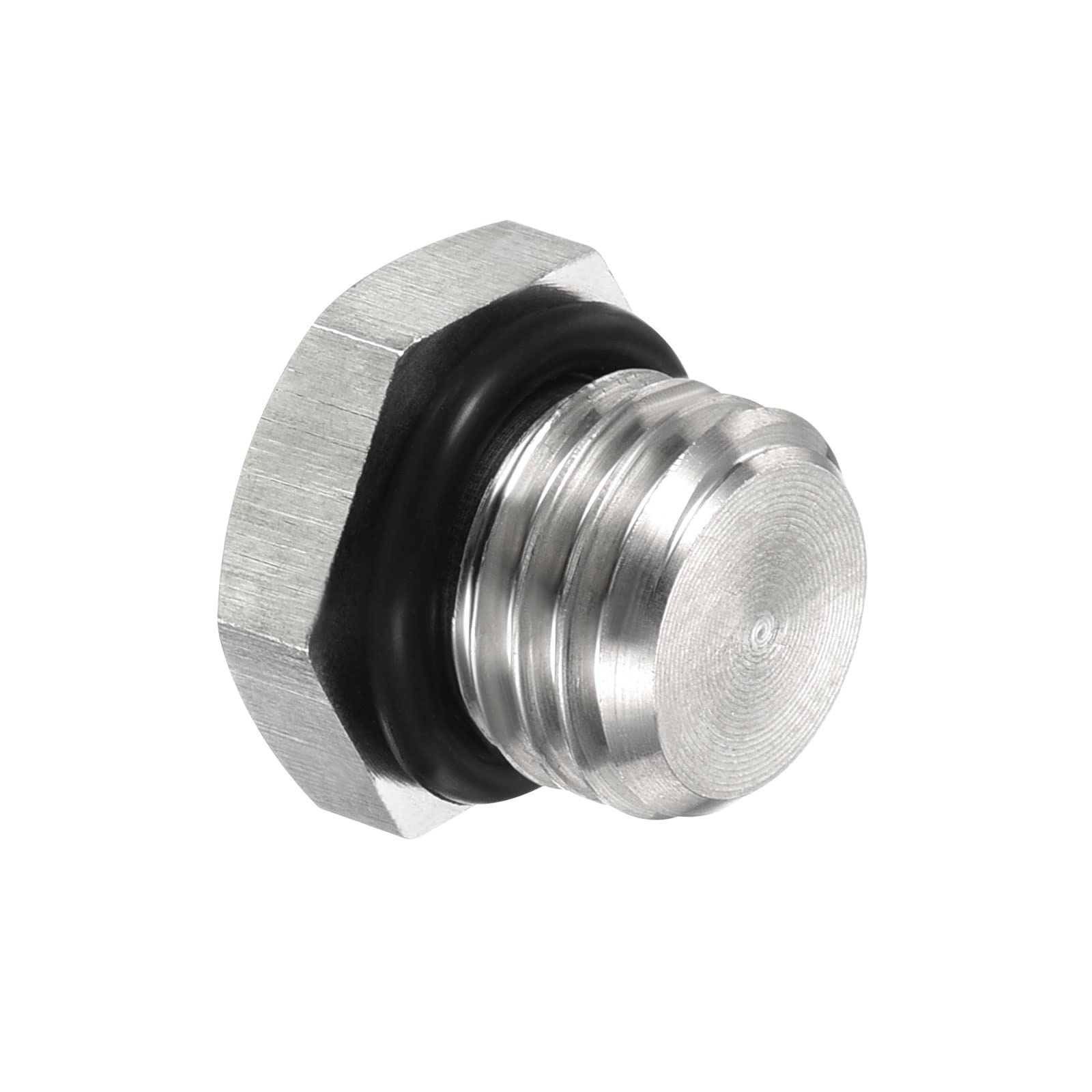 PATIKIL M12x1.5 Male Plug, 1 Pack Waterproof Dustproof 304 Stainless Steel Thread Hex Head Socket Solid Pipe Fitting with Sealing Rubber Ring