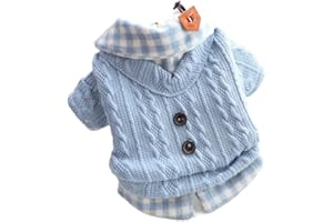 AZA Dog Princess Sweater for Small Dogs Thick Dog Shirt Plaid Clothes Costume Pet Girl Cute Coat Outfits Fall Costumes Winter Dog Sweaters (XS,Blue)