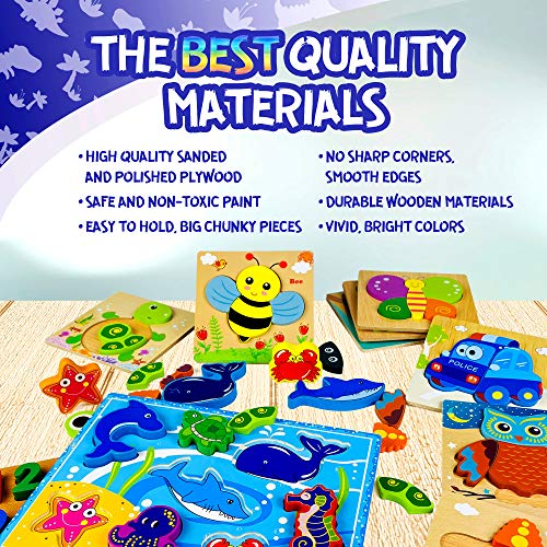12 Pack Premium Chunky Wooden Puzzles for Toddlers Ages 24 Toddler