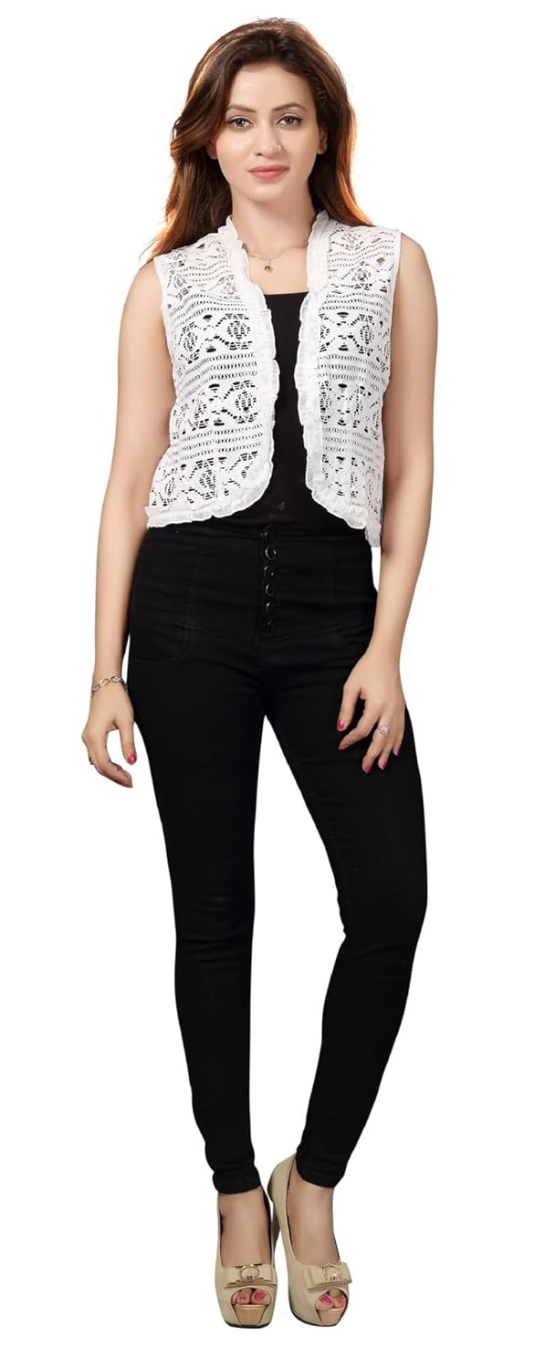 bfly women's netted stylish short shrug (white)