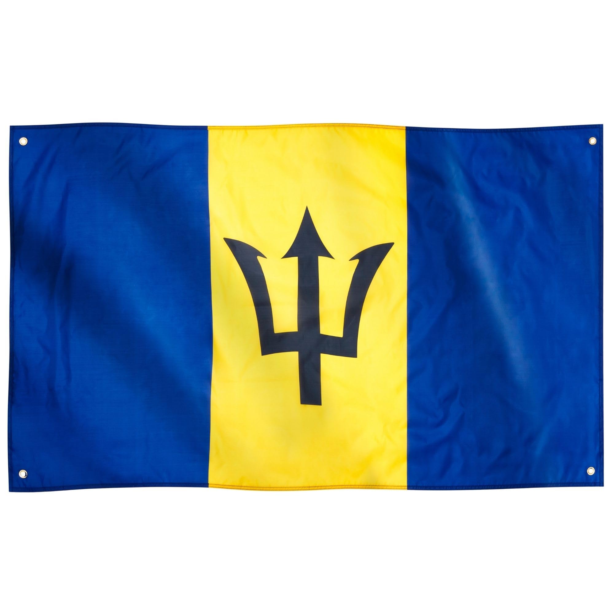 Runesol Barbados Flag, 91x152cm, 3ft x 5ft, 4 Grommets, Eyelet In Every Corner, Barbadian flag, The Broken Trident, Premium Flags, Inside, Outside, Vivid Colours, — image 1
