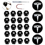 KENPENRI Aerodynamic Wheel Cap Kit Compatible with Tesla 3, S & X - 4 x Center Cap Set & 20 Wheel Lug Nut Cover - Black & Sil
