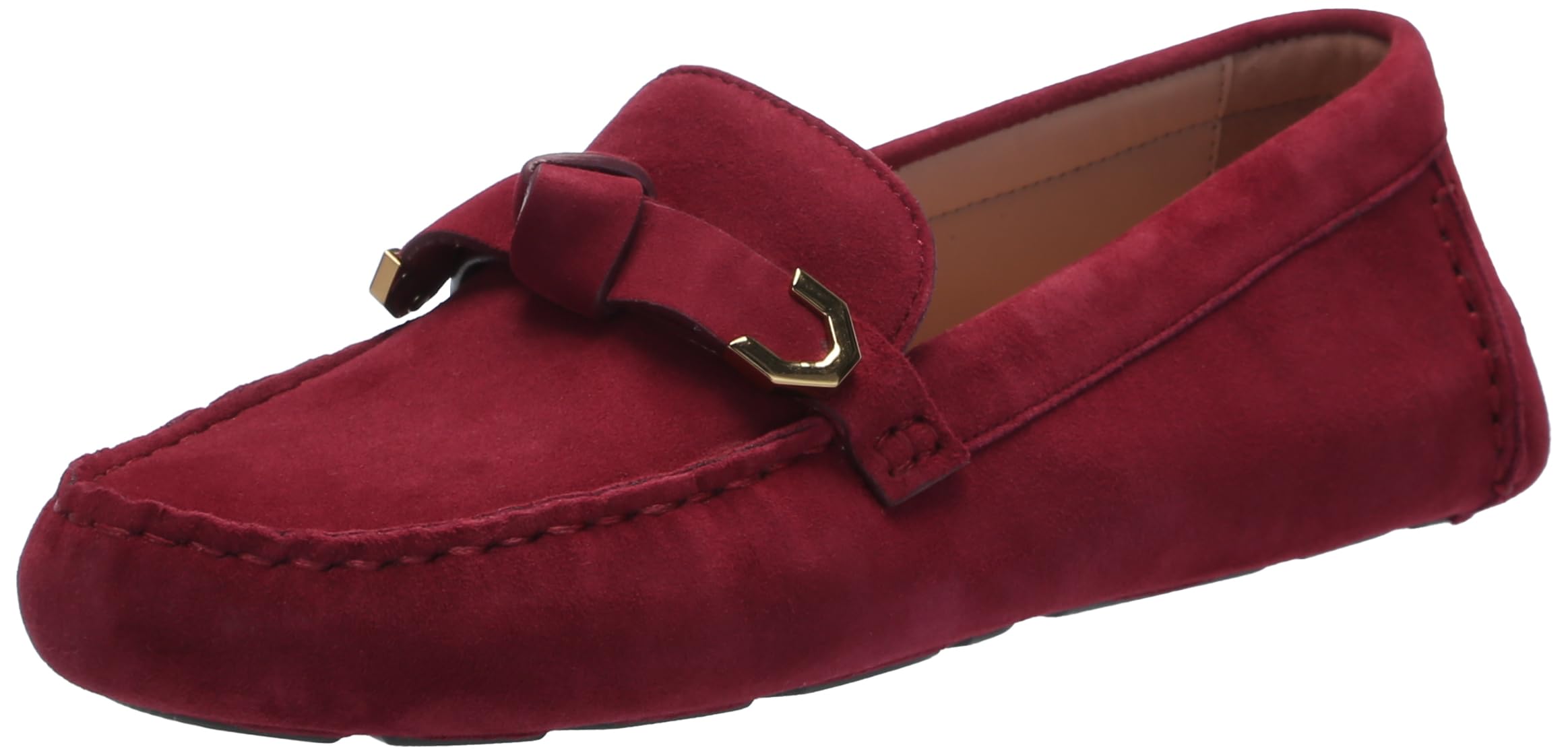 Cole Haan Women’s Evelyn Bow Driving Style Loafer, Black Cherry Suede/Patent Leather, 8 Wide
