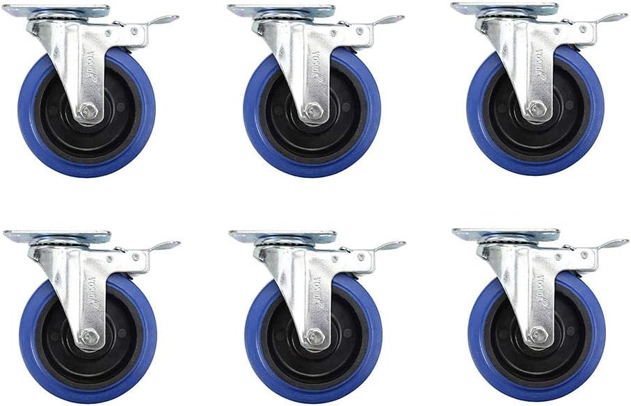 MUMA Castor Wheels Heavy Duty 125mm Rubber Swivel Trolley Furniture Caster with Brakes (4/6 Pieces) (Color : Brake Wheel, Size : 5 inch 6 Pieces)