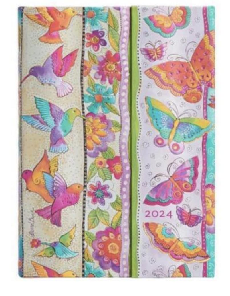 Varzi Dal 1956 Paperblanks 2024 Diary 12 Month Midi Daily Planner, Playful Creations, Butterflies and Hummingbirds - 13 x 18 cm
