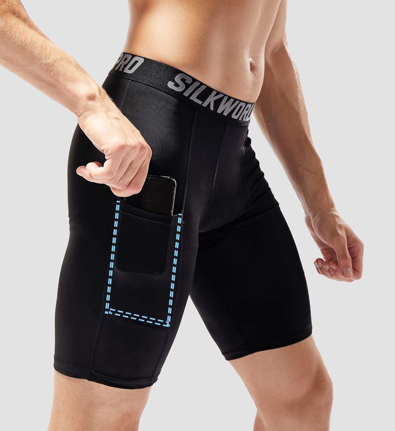 SILKWORLD Men's Compression Shorts Pockets Sports Running Tight: Clothing