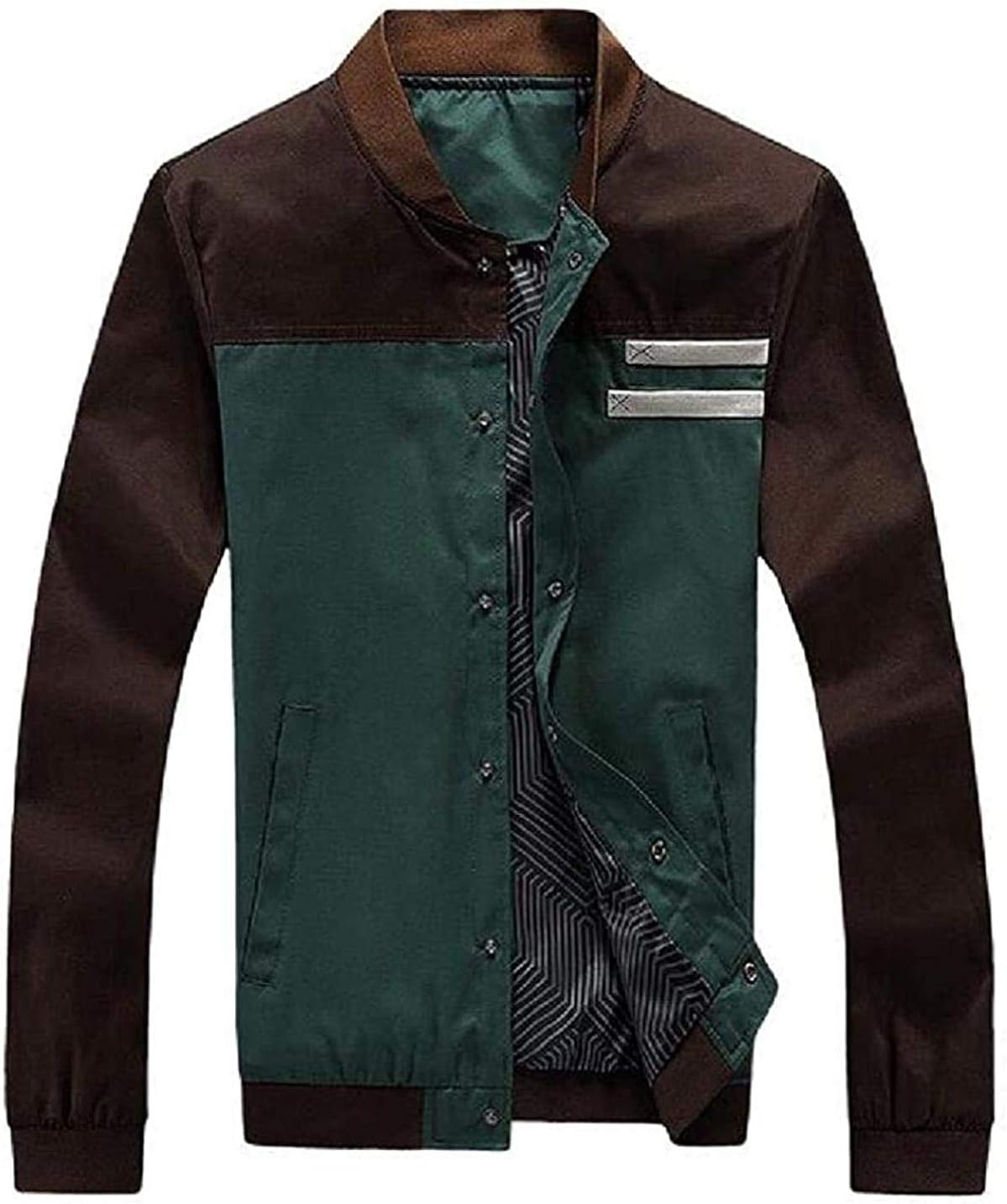 Men's Long Sleeve Zipper Varsity Coat Slim Fit Contrast Color Bomber