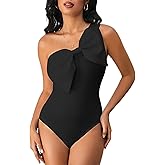 WDIRARA Women's Bow Front One Shoulder Bodysuit Asymmetrical Sleeveless Top