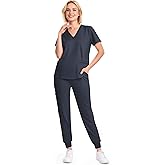 Eadflie Scrubs for Women Set - 8-Pocket V-Neck Scrub Uniform, Stretch Jogger Pants, Medical Workwear for Nurses, Pet Care