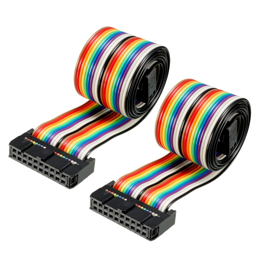 sourcing map IDC Rainbow Wire Flat Ribbon Cable 20 Pins 48cm Length 2.54mm Pitch 2pcs Type-B