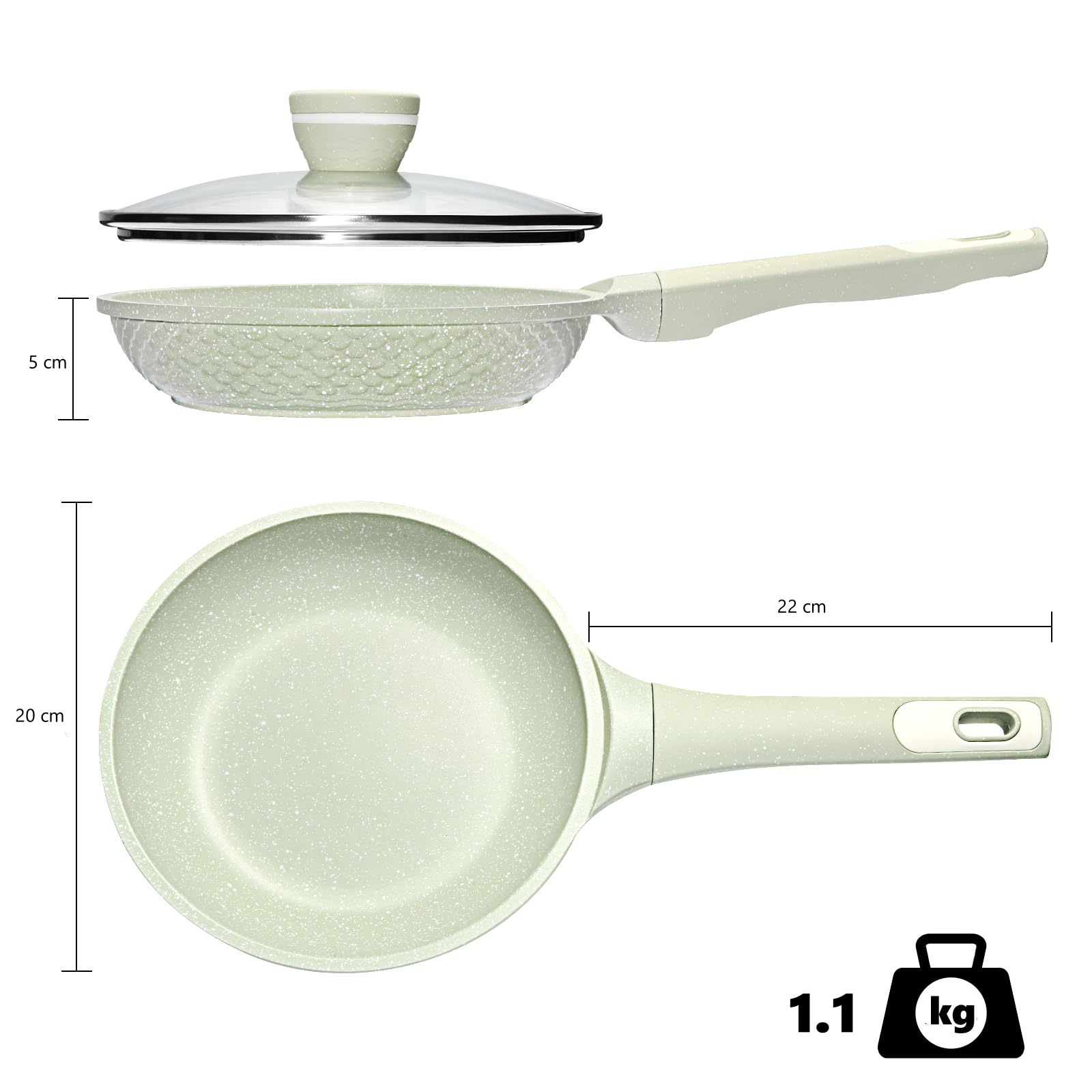 DYGG Antihaft Bratpfanne 20 cm mit Glasdeckel - 100% PFAS/PFOA Frei, für alle Herdarten (Induktion, Gas,Elektro,Ceran), Granitbeschichtung für fettfreies Braten | Spülmaschinenfest 2