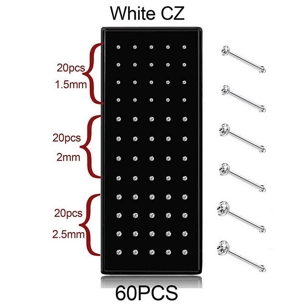 Eubell 60pcs/pack Unisex Fashion Geometric Rhinestone Nose Stud Nose Decoration Accessories