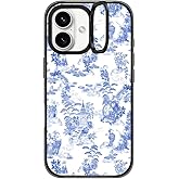 CASETiFY Impact Ring Stand Case for iPhone 16 [Kickstand / 6.6 ft. 3X Military Grade Drop Protection/Compatible with Magsafe] - Moon Caravan Toile - Clear Black