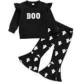 Xnqiwq Kids Toddler Baby Girl Halloween Outfit Boo Sweatshirt and Ghost Bell Bottom Flare Pants Set 2Pcs Fall Winter Clothes