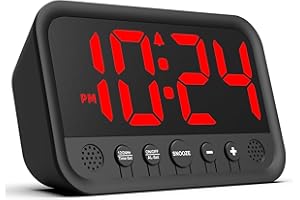 XUANZIT Small LED Digital Clock for Bedroom, Loud Alarm Clock for Heavy Sleepers Adults, Teens | Plug-In Electric Desk Clock | Simple Bedside Nightstand Clock with Adjustable Volume/Brightness/Snooze – Red