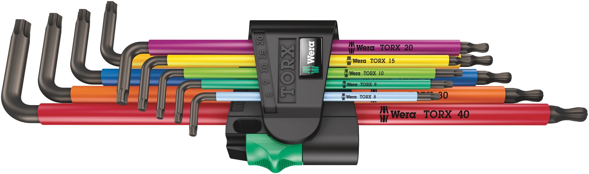 Wera 05024480001 967 TX XL Torx Holding Function Laser Long L-key set, Multi-Colour, TX 8-40