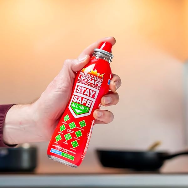 LIFESAFE TECHNOLOGIES STAYSAFE ALL-IN-1 PORTABLE FIRE EXTINGUISHER, COMPACT FIRE SPRAY EASY TO USE ON 10 TYPES OF FIRES, NON-TOXIC & ECO-FRIENDLY