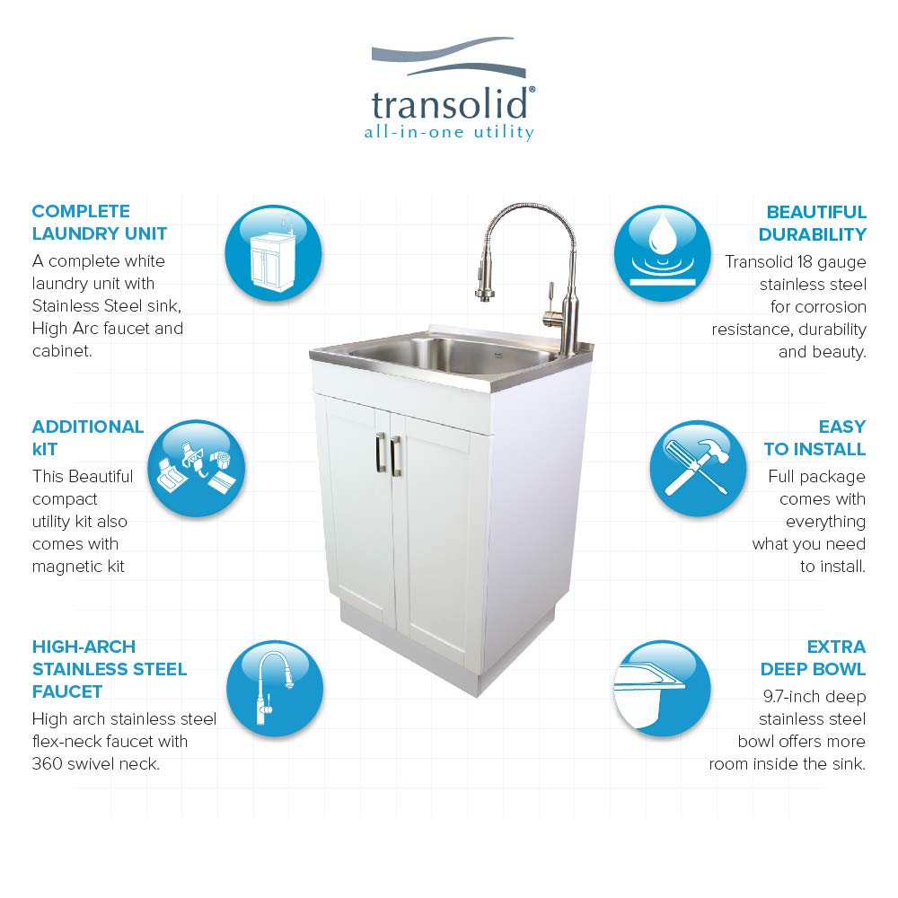 Transolid TC2420WC 24in. AllinOne Laundry/Utility Sink Kit White